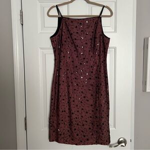Elegant Burgundy Dress with Black Sequins